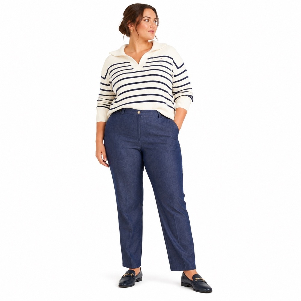 Tommy Hilfiger Navy Blue High Rise Chambray‎ Preppy Nautical Trousers Size 14